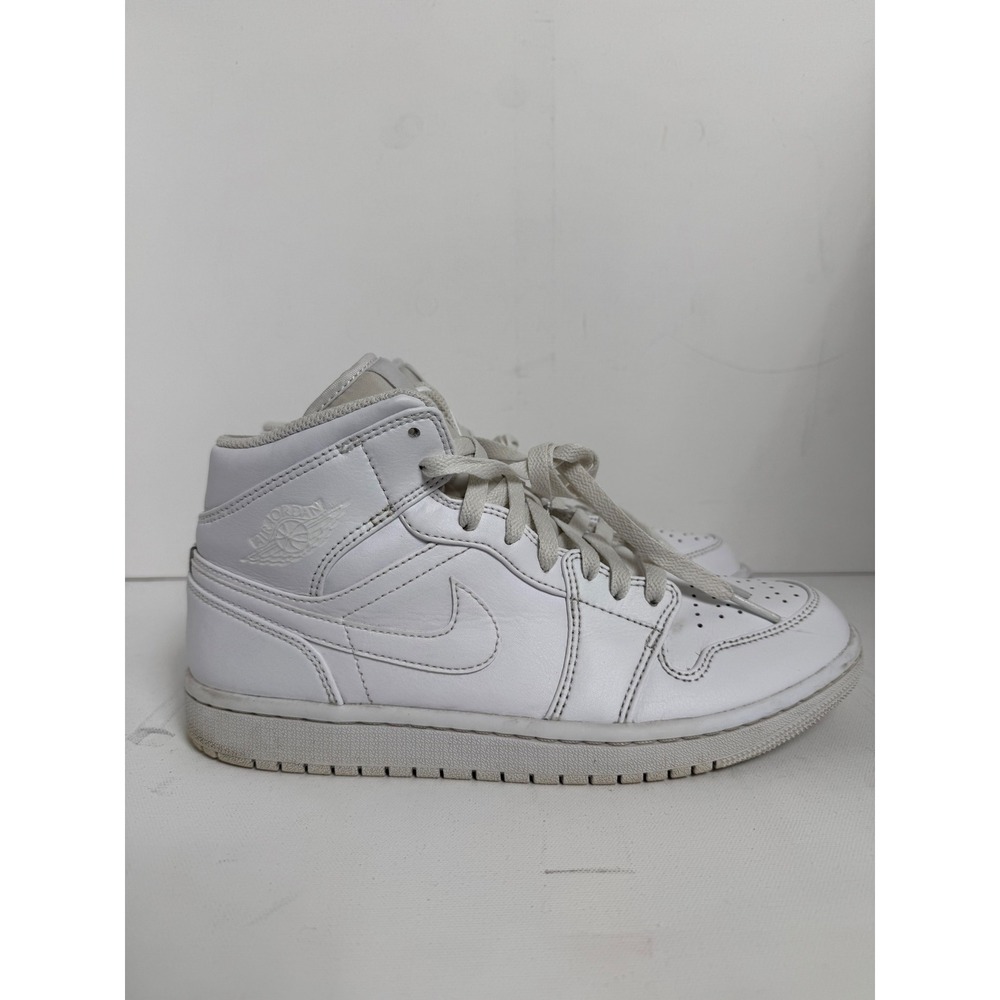 Nike Air Jordan 1 Mid Triple White Men Size 8 Leather Sneaker 554724-136
